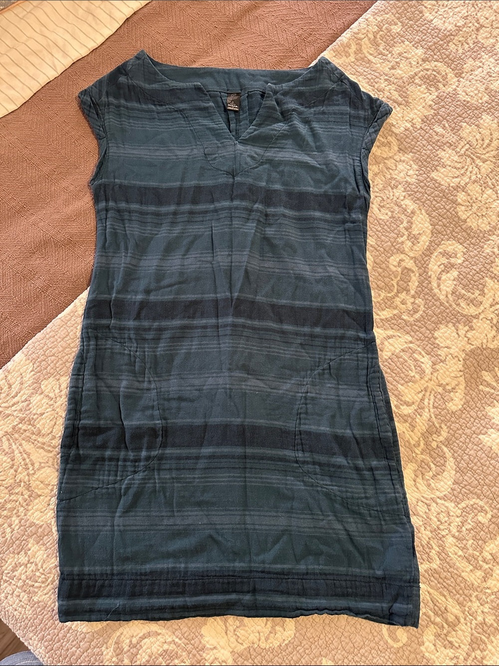 Prana Teal & Navy Striped V-Neck Swim Coverup